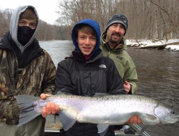 Salmon river pulaski ny winter drift boat fishing for steelhead trout