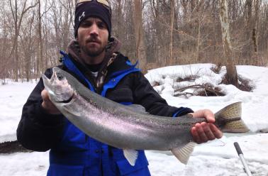 Steelhead trout fishing on the Salmon River in Pulaski NY from a heated drift boat