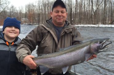 Heated Drift boat fishing the salmon river in Pulaski NY for steelhead trout