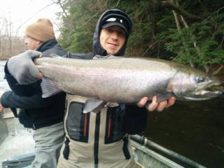 Heated Drift boat fishing the salmon river in Pulaski NY for steelhead trout