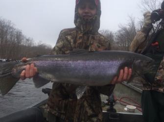 Salmon River drift boat fishing for steelhead trout