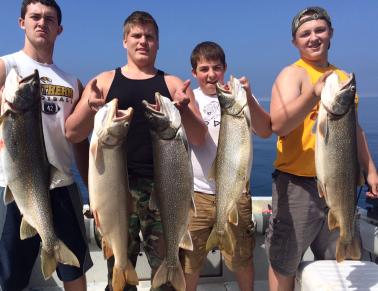 Eastern basin of Lake Ontario charter boat fishing for Lake Trout with the Salmon River Guide.