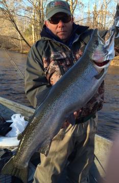 Steelhead fishing on the salmon river in Pulaski NY from a heated drift boat