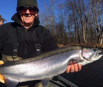 Steelhead fishing on the salmon river in Pulaski NY from a heated drift boat